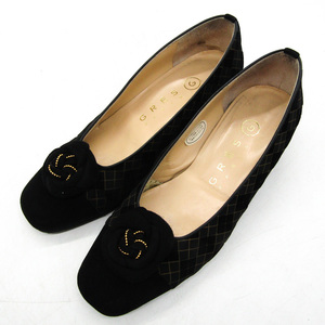 グレ パンプス スクエアトゥ スウェード ブランド 靴 シューズ 日本製 黒 レディース 22.5サイズ ブラック GRES