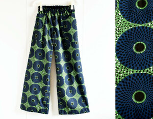  cotton / green . navy blue. large dot / Africa n pattern / wide pants / easy М