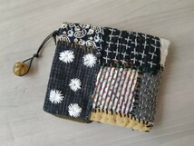 ♪可愛いミニL字ポーチ★ 刺し子刺繍・花刺繍・小物入れ・布コラージュ★9×10_画像9