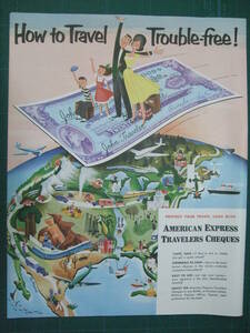 i即決【mid-century advertising/LIFE/POST/広告274】amex/アメックス/トラベラーズチェック/1953年/ミッドセンチュリー/アメリカン