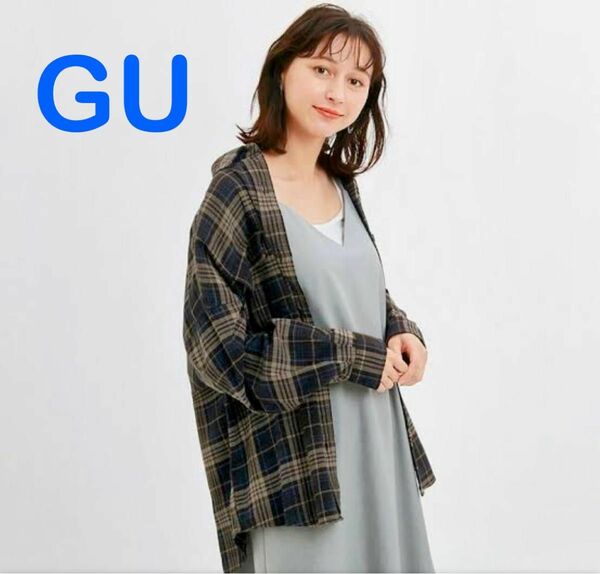 【GU】フランネルオーバーサイズチェックシャツ XL