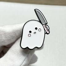 【ピンバッジ】包丁を持ったおばけ Ghost 可愛い ハロウィン_画像4