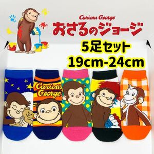 おさるのジョージ　男女兼用　ソックス　19cm-24cm 5足セット