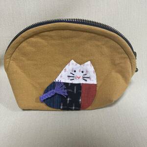 新品　久留米絣　可愛い猫ちゃんパッチワークポーチ