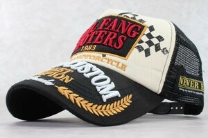 ★EVIL FANG MOTORS Checkered Flag メッシュキャップ メンズ レディース バイカー アメカジ 野球帽 BK★