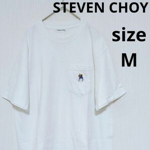 STEVEN CHOY 北野たけし 座頭市 ワンポイント刺繍 半袖Tシャツ ポケット 白