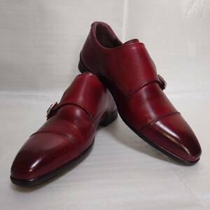 【新品同様】三陽山長 【新四/SHINSHI】革靴(ダブルモンクストラップ ) サイズ:25.5cm 色：ワイン