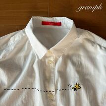 ☆美品☆希少！グラニフ graniph スヌーピー ウッドストック PEANUTS シャツワンピース ロングシャツ 羽織 コットン100% レディースF_画像1