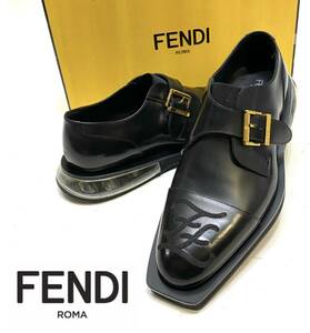 FENDI MENS FF ステッチロゴ エアソール モンクストラップシューズ フェンディ レザーシューズ ドレスshoes ブラック 6 25cm イタリア製