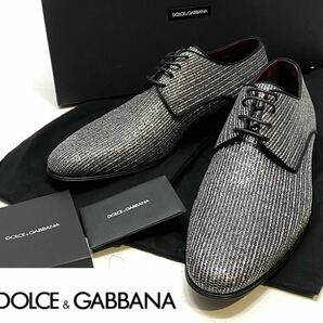 未使用 DOLCE&GABBANA A10491 レースアップダービーシューズ ドルチェ&ガッバーナ ドレスshoes DGロゴ シルバー×ブラック 10 1/2の画像1