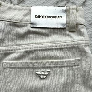 極美品◎エンポリオ アルマーニ EMPORIO ARMANI デニム ジーンズ ストレートパンツ ジーパン ペイント加工 イーグルロゴ ホワイト 白の画像3