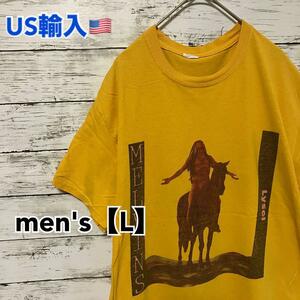 ●T80【US輸入】プリント 半袖 Tシャツ イエロー系 men's【L相当】