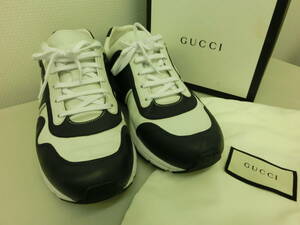 ☆USED美品【GUCCI】ブランド　グッチ　レザースニーカー　専用靴袋・箱入り☆ホワイト＆ブラック