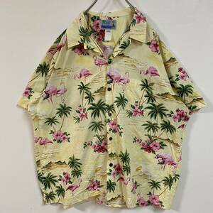 USA 古着 ハワイ製 フラミンゴ柄 アロハシャツ 総柄シャツ d738