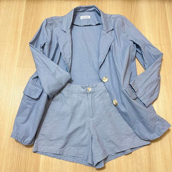 セットアップ ジャケット ショートパンツ ブルーグレー