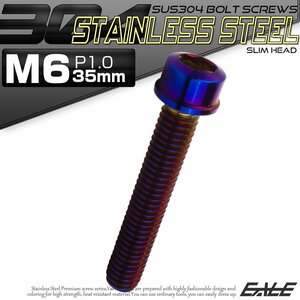 キャップボルト M6×35mm P1.0 六角穴付きボルト スリムヘッド 焼きチタンカラー カスタムボルト ステンレス製 TB1101