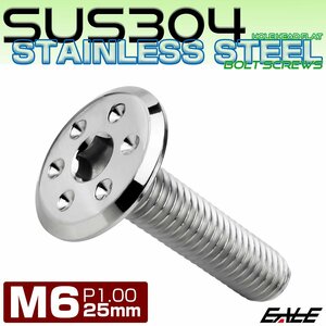 ステンレスボルト M6×25mm P1.0 ホールヘッド フラット 六角穴付 ボタンボルト SUS304 シルバー TR0949