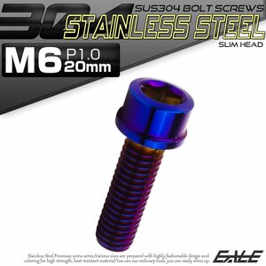 キャップボルト M6×20mm P1.0 六角穴付きボルト スリムヘッド 焼きチタンカラー カスタムボルト ステンレス製 TB1098