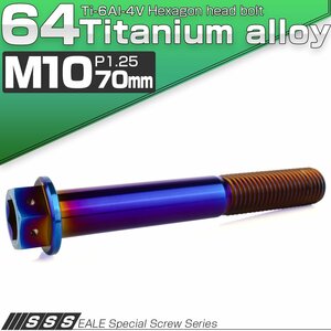 チタンボルト M10×70mm P1.25 六角ボルト 六角穴付き ホールヘッド フランジボルト 焼きチタンカラー JA1833