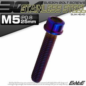 キャップボルト M5×25mm P0.8 六角穴付きボルト スリムヘッド 焼きチタンカラー カスタムボルト ステンレス製 TB1091