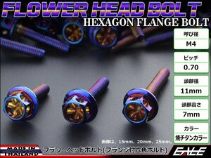 M4×15mm フラワーヘッドボルト フランジ付き六角ボルト ステンレス削り出し メーターやキャブなどに 焼チタンカラー TB0533