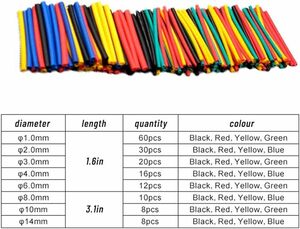 内径1mm-14mm 8サイズ 164本セット　熱収縮チューブ防水 難燃性 収縮チューブ 防水圧着スリーブ　熱圧着スリーブ 断熱チューブ