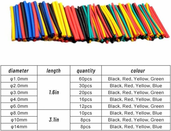 内径1mm-14mm 8サイズ 164本セット　熱収縮チューブ防水 難燃性 収縮チューブ 防水圧着スリーブ　熱圧着スリーブ 断熱チューブ　管理番号76