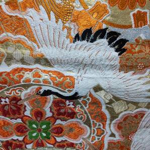 貴世 アンティーク 正絹 鶴、鼓、檜扇 丸帯（８５７）の画像4