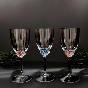【未使用】ボヘミアグラス　ワイングラス　3客セット クリスタル　ボヘミアングラス
