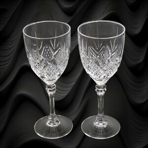 アンティークワイングラス　2客　ペアグラス　ヴィンテージ　ペアワイングラス　クリスタルガラス