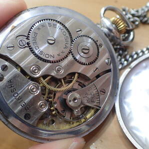 セイコー/精工舎 プレシジョン ◆ 鉄道時計 青針 手巻きアンティーク 懐中時計の画像2
