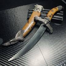 刃厚3mm 315g重量感 工芸ナイフ 刃無し 鋼製 シースナイフ 短刀 刃長さ16cm シース付き_画像1