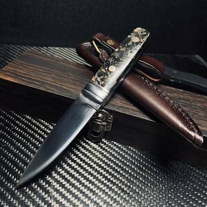 超高工芸 ナイフ アウトドアナイフ 鏡面鋼刃 サバイバルナイフ 110g 刃厚4mm 野外 ハイキング シース付き 木製ケース