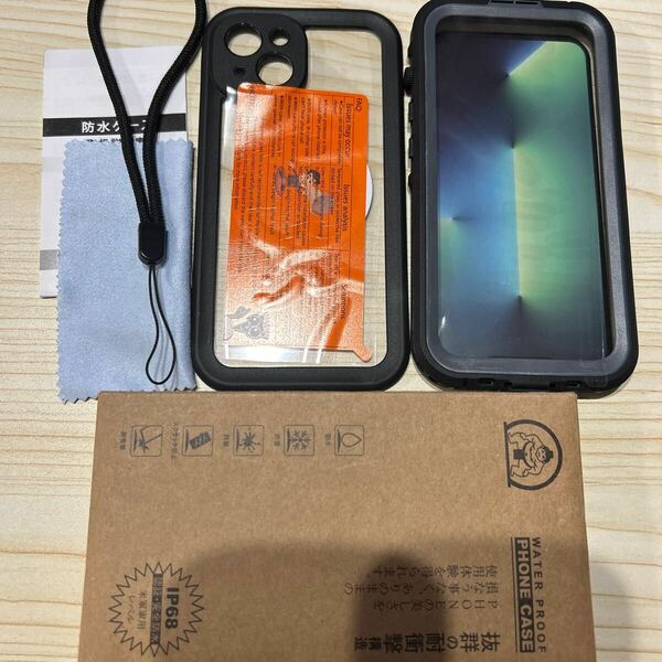 f207 iPhone 14 用 ケース 完全防水 IP68防水等級 防雪 耐衝撃 全面保護 フェイスID 認証対応 ストラップ付き 6.1インチ 適用 (ブラック）