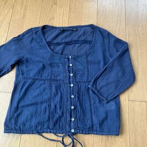 新品未使用！ZARA 七分袖ブラウス　S サイズ　ネイビー レース 