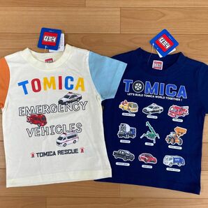 90cm TOMICA トミカ 新品 半袖Tシャツ トップス2枚 男の子 乗り物 プラレール パトカー 消防車 救急車 自動車