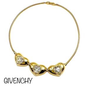 GIVENCHY｜ジバンシィ ネックレス【アクティ】ハート ラインストーン 大ぶり ゴールドカラー ヴィンテージ ジバンシー ブランド a454et