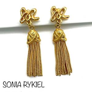 SONIA RYKIEL｜ソニアリキエル イヤリング【アクティ】ロゴ タッセル ゴールドカラー ヴィンテージ アクセサリー ブランド a468et