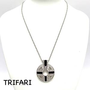 TRIFARI｜トリファリ ネックレス【アクティ】ラインストーン ブラックストーン シルバーカラー ヴィンテージ ブランド a518et oth