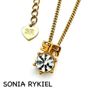 SONIA RYKIEL｜ソニアリキエル ネックレス【アクティ】SR/ロゴ ラインストーン ゴールドカラー ヴィンテージ アクセサリー ブランド a519et