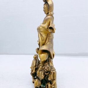 仏像 龍上 観音像 高さ約24cm 重さ約1.8kg 彫刻 観音菩薩 仏教美術 サビ有 置物 古美術 骨董 精密細工 観音様 コレクション ドラゴンの画像2