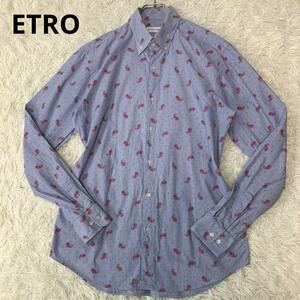 L corresponding * Etro [peiz Lee & dot total pattern ] long sleeve shirt dress shirt Denim style button down Italy made cotton blue blue red red ETRO