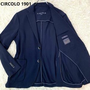 美品:L相当●CIRCOLO 1901【テーラードジャケット】ブレザー 鹿の子 ストレッチ ステッチ ジャージー 背抜 シングル 2B ネイビー チルコロ