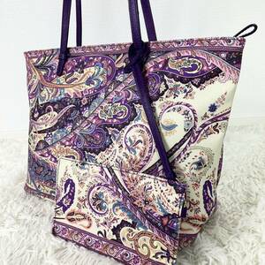 1円【美品 入手困難 希少色】ETRO エトロ ペイズリー トートバッグ ポーチ付き A4◎ 総柄 ビジネス PVC レザー 肩掛け◎ メンズ レディース