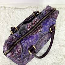 1円【希少色 美品】ETRO エトロ ペイズリー トートバッグ ボストン 総柄 PVC 本革 レザー 肩掛け 大容量 メンズ レディース_画像3