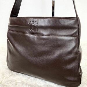 1円【美品 入手困難】ロエベ LOEWE ショルダーバッグ　アナグラム ナッパレザー メンズ ビジネスバッグ 大容量 肩掛け◎ 黒 本革 レザー