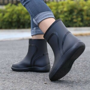  rain boots [ black 26.5~27cm]s87 men's rain shoes Short middle height waterproof rain boots rainy season Raver outdoor commuting going to school 