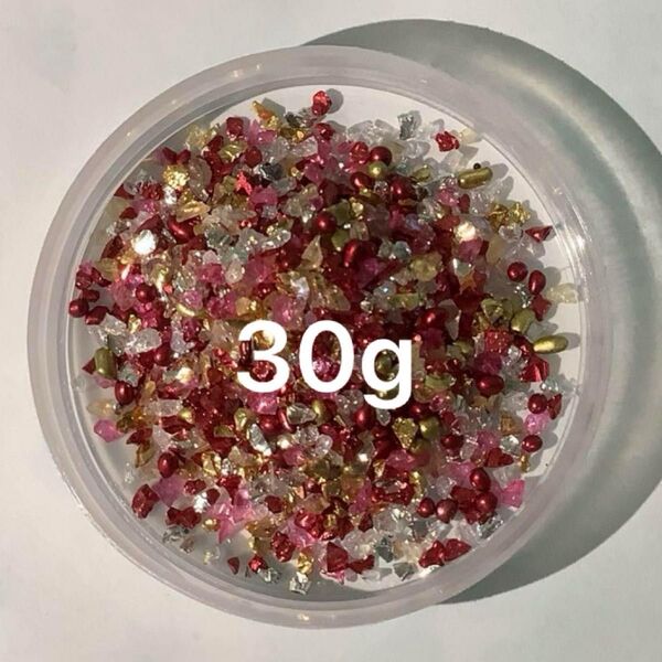 ガラスストーン ガラスカレットうるうるDIYキラキラ鉱石カラフルネイルパーツ 30g(レッド)