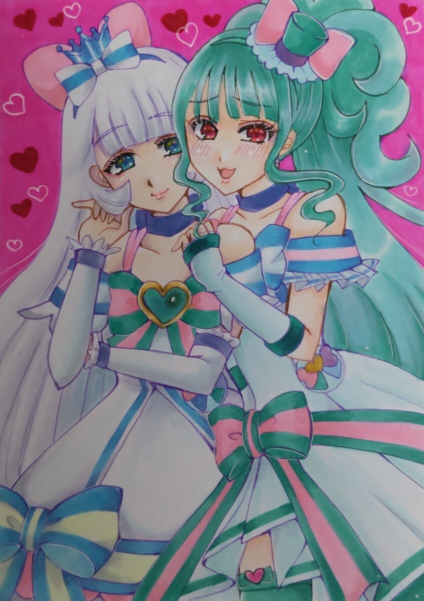 Ilustración dibujada a mano Wonderful PreCure ☆ Cure Nyami & Lillian A5, historietas, productos de anime, ilustración dibujada a mano