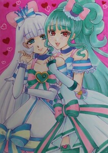 Art hand Auction رسم توضيحي مرسوم يدويًا رائع PreCure ☆ Cure Nyami & Lillian A5, كاريكاتير, سلع الانمي, رسم توضيحي مرسومة باليد